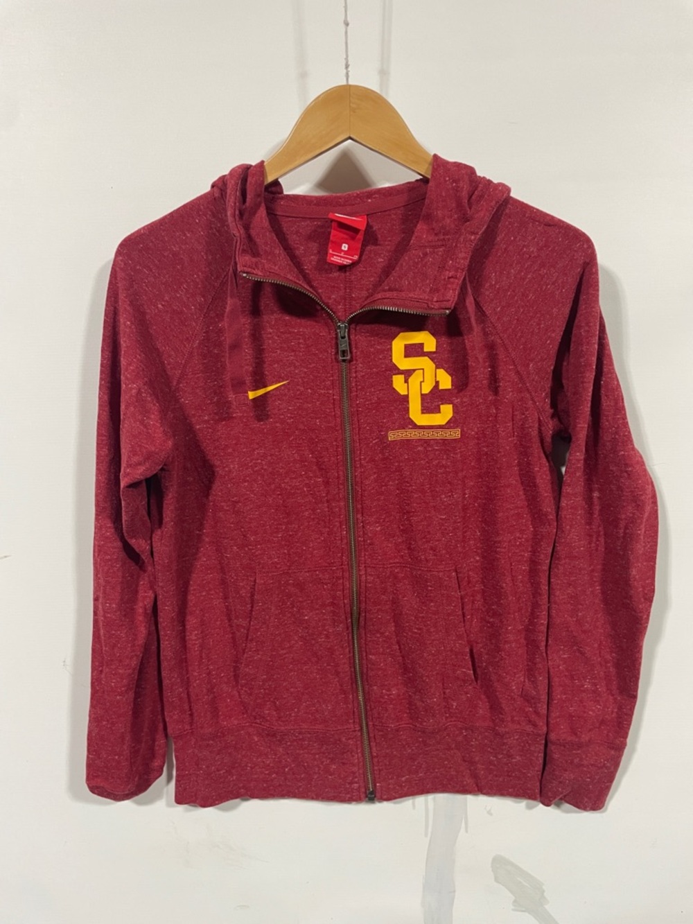 Nike Youth Cardinal Zip-Up Hoodie with Yellow USC Logo